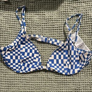 Blue and White Checkered Bikini Top